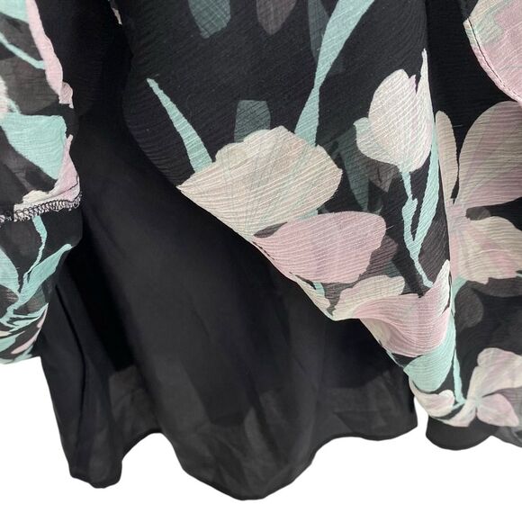 Anthropologie Maeve XS Paola Silk Floral Mini Dress Black Flowy Long Sleeve Boho - Picture 8 of 12